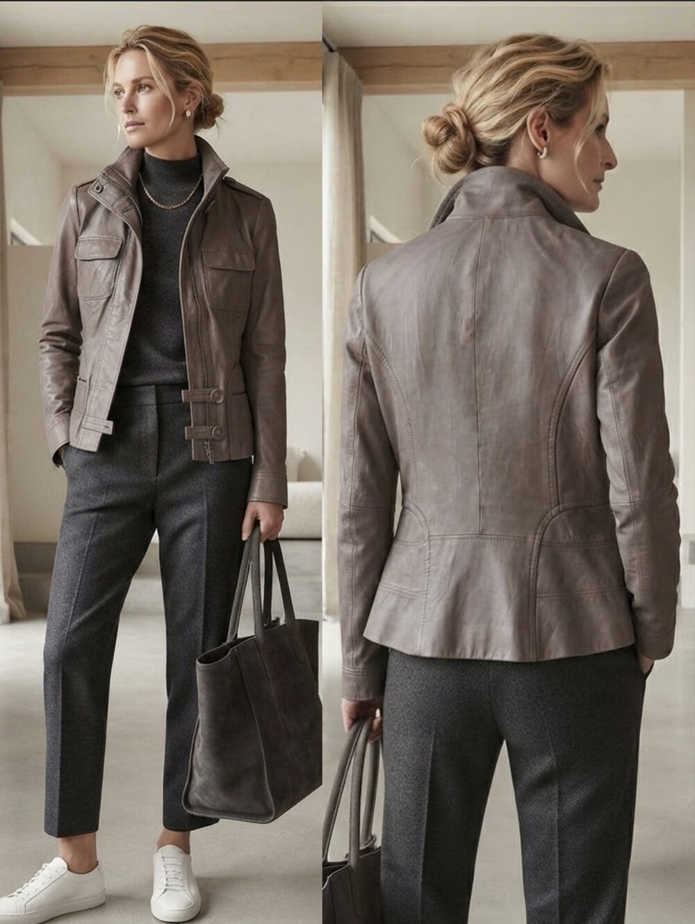 Danier XS Vintage 90s Grey Soft Leather Moto Jacket Edgy Contemporary Biker